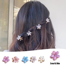 Mini Hair Claw Clips, 10 Pcs Small Flower Hair Clips Pearl Rhinestones Hair Claws Hair Jaw Clips Hair Accessories for Women Girls