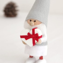 NORDIKA Nisse Nordica Christmas Wooden Doll, Heartful Santa, Silent Night, White x Red