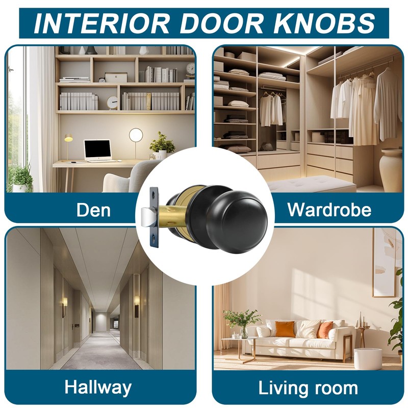 RAZCC Passage Door Knobs, 10 Pack Matte Black Door Knobs,