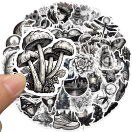 Pigbit 60Pcs Black White Outdoor Travel Nature Stickers - Vinyl Waterproof Forest Wildlife Camping Stickers for Water Bottles,Laptops,Scrapbooks,Luggage