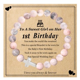FYBLYCOO Happy Birthday Gift for one Year Old, 1st Birthday Decorations Cross Charm Pink Bracelets Gift for Daughter Granddaughter Niece Sister Friend