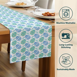Easter Table Runners 36 Inches Long | Easy-Care Stain & Wrinkle Resistant | Machine Washable | Bright No-Fade Colors | Spring Easter Table Decorations for Home | Blue Easter Eggs - 14 x 36 Inches