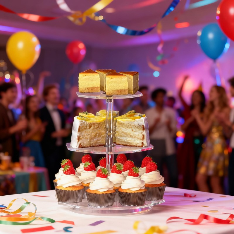 LoengMax 3-Tier Rotating Cupcake Stand, Clear Acrylic 360° Spinning Dessert