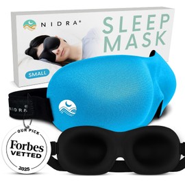 Nidra Contoured Sleep Mask for Side Sleepers – Zero Pressure Fit, Light Blocking Eye Shade for Sleeping & Travel – Blue, Small Size