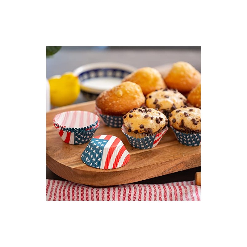 Chef Craft Paper Patterned Cupcake Liners, 50 count, Red/White/Blue