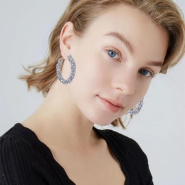 YUNXI Sequin Glitter Hoop Earrings Bohemian Sparkle Resin Rhinestone Wrapped Hoop Dangle Earrings for Women (Silver)