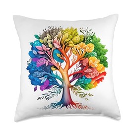 Lebensbaum Mythisch Meditation Wachstum Celtic Tree of Life in Rainbow Colour Throw Pillow, 18x18, Multicolor