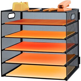 Bandeja organizadora de papel de 5 niveles con soporte para archivos, organizador de escritorio, organizador de escritorio de malla metálica para el h