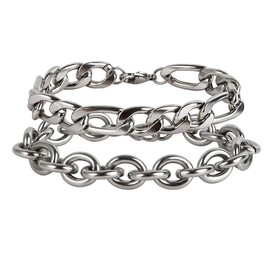 Eigso 2 Pcs Cuban Link Chains Bracelets for Men Women Mens Dainty Cross Silver Stainless Steel Cuban Chain Link Wristband for Man Woman