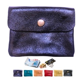 Purse Keyring - Small Purse - Pencil Case 10 x 14 cm Genuine Leather - Case for Women Kids, Blue-Double, Minimalist