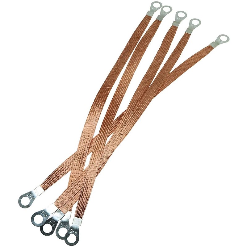 6pcs Flat Copper Braided Connecting Wire 11.8 Inch Round Hole
