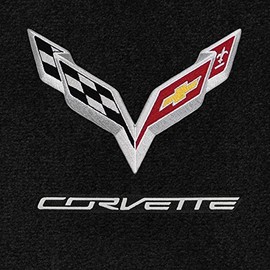 Lloyd Mats Ultimat C7 Corvette Crossed Flags & Corvette Script Silver On Black Floor Mats (2014-2015-2016)