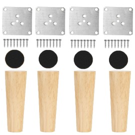 4 Pack Solid Wood Sofa Legs, 8 Inch Furniture Feet Replacement Leg, Solid Mid Century Wood Furniture Leg with Metal Mounting Plates,Screws, Floor Protector Pads for Cabinet, Chair, Table