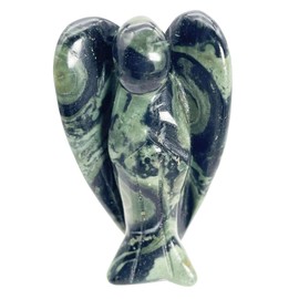 Fekuar Natural Kambaba Jasper Healing Crystal Prayer Guardian Angel Statue, Carving Pocket Palm Stone Figurines Decoration 1.5 inches