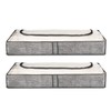 LIVIVO 2pack Grey Linen Printed Zipped Underbed Storage Bag Organiser