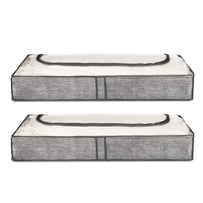 LIVIVO 2pack Grey Linen Printed Zipped Underbed Storage Bag Organiser