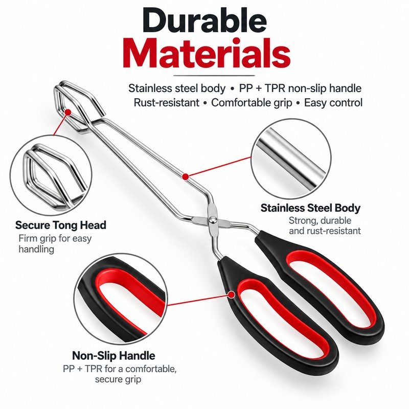 28 cm Stainless Steel BBQ Tongs – Non-Slip Long Handle