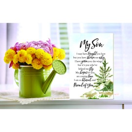 DEXSA My Son Wood Plaque with Inspiring Quotes 6 inches x 9 inches - Elegant Frame Wall & Tabletop Decoration | Easel & Hanging Hook | Christian Family Religious Home Decor Saying | Made in the USA