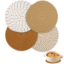 Set of 4 Pot Coasters, Cotton Thread Weaving Mat, 18 cm Pot Coasters, Heat Resistant, Coasters, Heat Resistant, Coaster Set for Dining Room, Office, Kitchen, Hotel