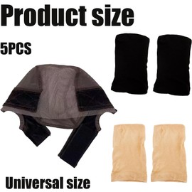 5 PCS Lace Front Wig Grip Cap, Wig Caps to Hold Wig in Place, Brown U-Shaped Velvet Lace Wig Cap, Comfortable and Adjustable Design for All-Day Wear, Including 2 Black and 2 Nude Mesh Caps