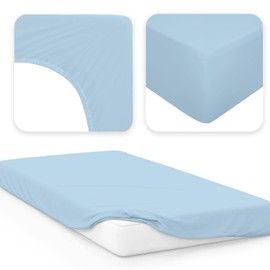Jacobson Jersey Fitted Sheet, Cotton Bed Sheet (60 x 120 - 70 x 140 cm, Light Blue)