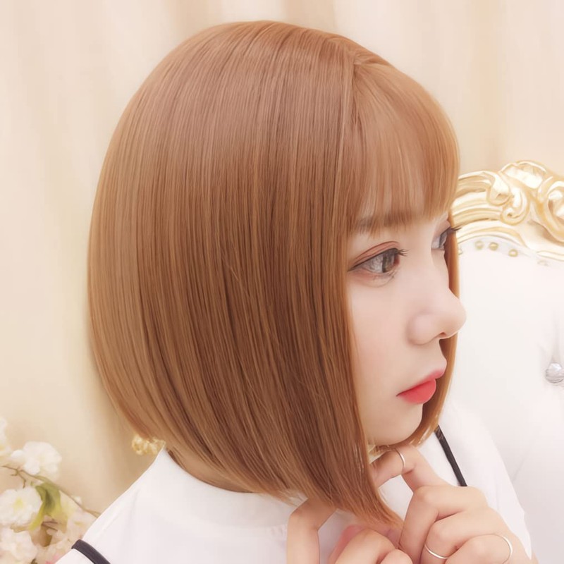 wig sweet short bob full wig bob straight semi-long natural