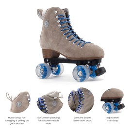 BTFL Pro Roller Skates Women, Kids & Men -Grey/Brown/Taupe, Suede Boot- Indoor, Outside, Rink, & Rhythmic Roller Skating. Stylish Colors Available (Tony Pro, US Women´s: 10 / US Men´s: 8.5)