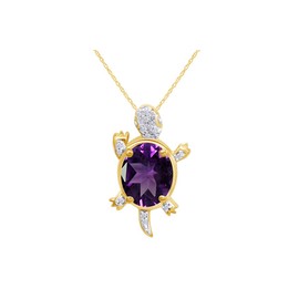 Jewel Zone US Simulated Amethyst Gemstone & Cubic Zirconia Turtle Pendant Necklace In 14k Yellow Gold Over Sterling Silver, 18" Chain