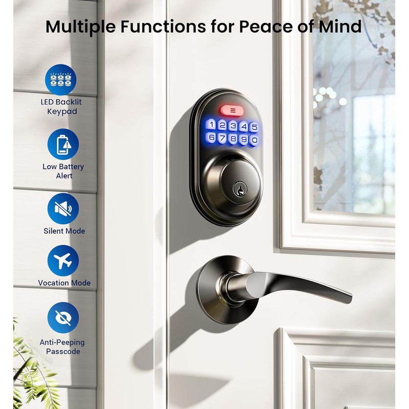 Veise Keyless Entry Door Lock with 2 Lever Handles -