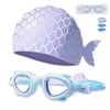 Dwafill Swimming Goggles + Swimming Cap Set, Swimming Cap (Purple)