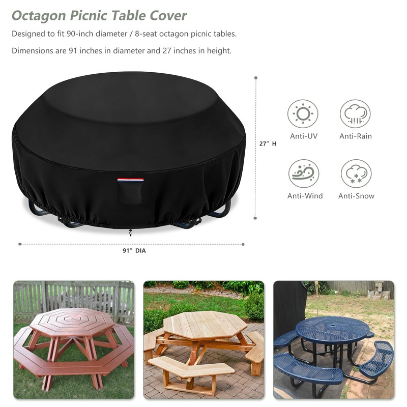 Wavecover Octagon Picnic Table Cover, 91-inch Waterproof Outdoor Picnic Table