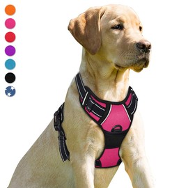 BARKBAY No Pull Dog Harness Front Clip Heavy Duty Reflective Easy Control Handle for Large Dog Walking(Pink,XL)