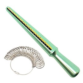 UK British Metal Finger Sizer & Green Aluminum Ring Mandrel Measurer Stick Tool Size A-Z