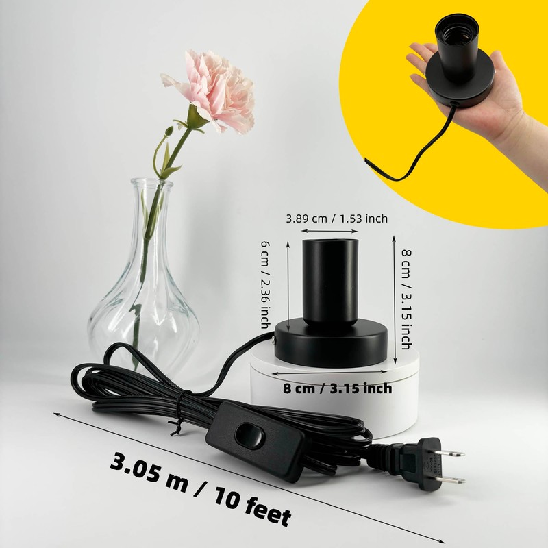 atiyoc Black Metal E26/E27 Screw Light Socket with 10FT Extension