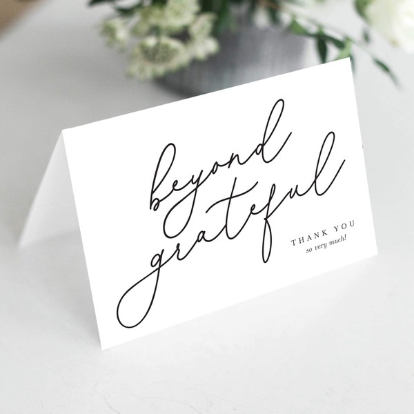 Bliss Collections Beyond Grateful Thank You Cards with Envelopes, Pack of 25, 4x6 Folded, Tented, Bulk, Perfect for: Wedding, Bridal Shower, Baby Shower, Birthday, or just to say thanks!