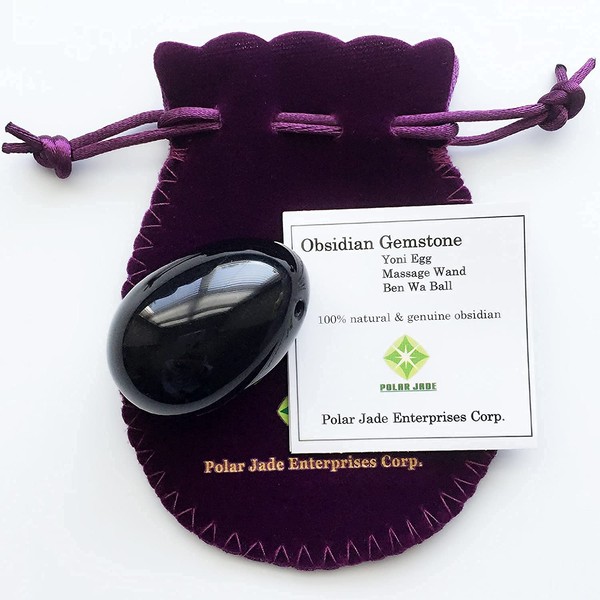 Polar Jade Drilled Obsidian Yoni Egg, Medium, The Most Popular Size, with String and User Instructions, Entry Level, Affordable, Natural and Genuine