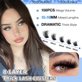 Fluffy Lash Clusters 8-Layer Thick Cluster Eyelash Extensions 156pcs D Curl Individual Lashes Clusters 10-18mm False Eyelashes Clusters DIY Mink Lash Extension by TOOCHUNAG
