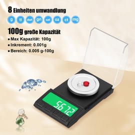 Precision Scales 0.001 g/100 g, Precision Scales Milligram Scales with Calibration Weights, Small Pocket Scale, Mini Digital Scale, Gold Scale, Spice Scale, 8 Units, for Kitchen, Jewellery, Herbs, Tea