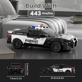 Mould King 27098 Technik Speed Champion Racing Car Clamping Blocks Challenger Police Car Building Blocks Sets with Acrylic Display Box Gift for Adults and Teenagers (443 Pieces)