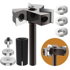 CNC Flattening Slotting Bottom Cleaning Router Bit, 1/2 Shank, 2 Inch Cutting Diameter, 1/2 Cutting Thickness, T Slotting Cutter Router Bit with 3 Bearings Set - 1/2", 3/8" 1/4"