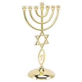 Veemoon Traditional Jewish Menorah Metal Candelabra Candle Holders Temple Candle Holder 7-Branch Taper Candle Stand Vintage religious menorah for Easter Fireplace Table Wedding Decoration