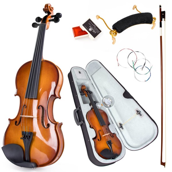 Kmise 4/4 Full Size Set, 4 Solid Wood Fiddle for Adults Beginners Students Kids, with Hard Case with Hygrometer, Violin Bow, Shoulder Rest, Extra Strings (MI3415)