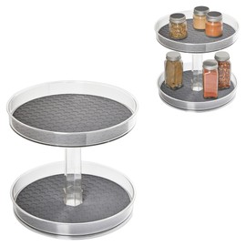 Spectrum 2 Tier Lazy Susan Hexa Kitchen Organizer Charcoal Gray Two Shelf Spinning Rotating Turntable for Deep Cabinet Countertop Refrigerator Pantry Table Under Sink Spice Rack Storage 9.25 Inch