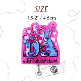 Dental Badge Reel, DA Dental Assistant Accessories Badge Holder ID Card Name Clip Retractable Lanyard | Funny Cute Glitter Toothbrush Tooth Medical Gifts for Dentist Hygienist Student Assistant