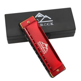 EastRock Harmonica C-major Harmonica with Box 10-hole harmonica for student, advanced and beginners silver and black, red