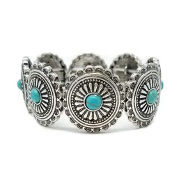 Emulily Turquoise Western Concho Design Stretch Bracelet Navajo