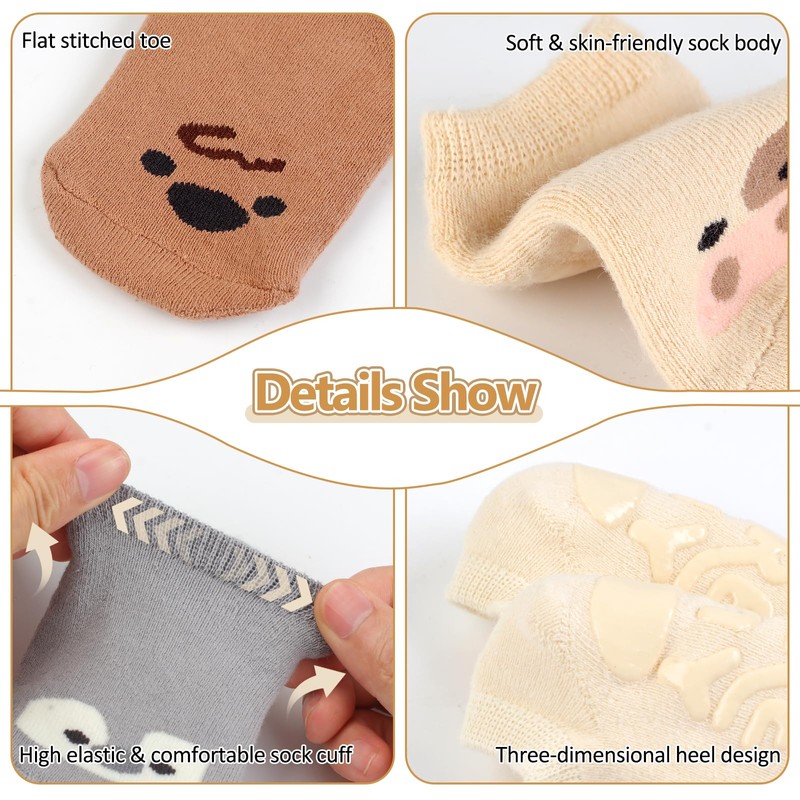 Hopton 5 Paar Stoppersocken Kinder, Baumwolle Baby Socken, Tiermotive Anti