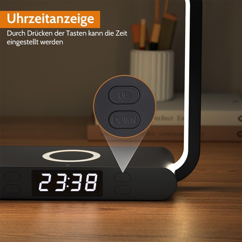 VOSFEEL Bedside Lamp with Charging Function Touch Dimmable (Black)