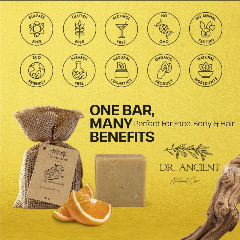 Dr.Ancient Citrus Soap Bar - Organic, Natural, Traditional, Handmade, Antique
