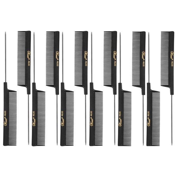 Krest 4630 8" Weave Foiling Coarse Rattail Hair Comb (12 Pack) 12 x SB-K4630-BLK